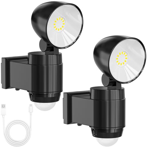 AIXPI Battery Operated Powered Motion Sensor Lights Outdoor 800LM 6000 mAh, Rechargeable LED Flood Light Spotlight for Garage, Yard, Porch 2Pack
