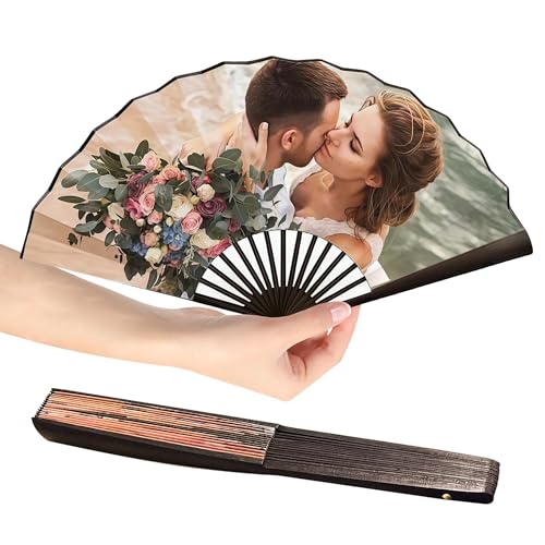PSUNEY Abanico de Mano Plegable Personalizado, Personalizada con su Foto o Texto, Elegante y Decorativo, Ideal para Boda, Baile, Verano y Decoración de Pared