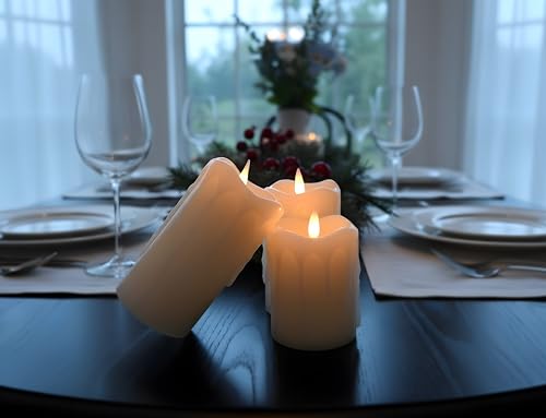 Image of Flameless Pillar Candles Flickering with Remote Timer, Battery Operated LED Candles Up to 400 Hours, 3D Moving Flame Real Wax Candles. (Ivory with Dripping Tear)