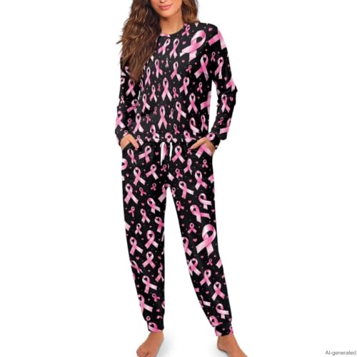 Image of Womens Pajama Sets 2 Piece Pjs Lounge Sets Long Sleeve Sleepwear Crew Neck Pullover Top with Long Pants