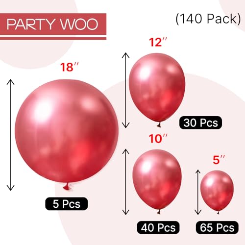 Image of PartyWoo Metallic Pink Balloons 140pcs Different Sizes Pack of 18 12 10 5 Inch Chrome Hot Pink Magenta Fuchsia Balloons for Birthday Anniversary Bachelorette 1950s Party Decorations Pink-G104