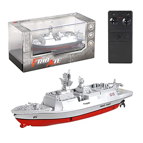NEXTAKE Remote Control Frigate Toy, 2.4G Remote Control Destroyer Model Toy RC Warship Electric Frigate Model (Silver)