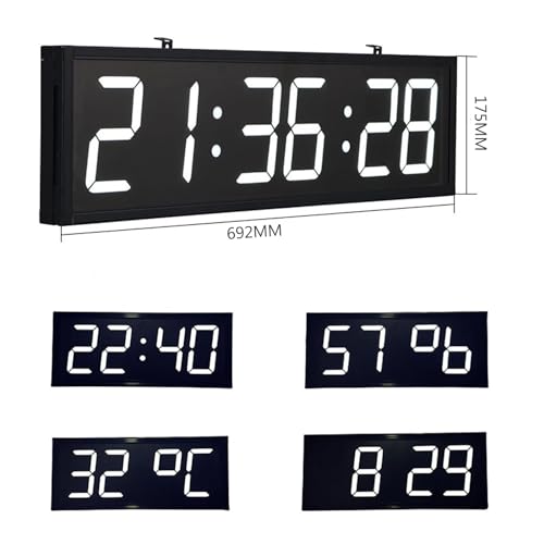 Reloj digital LED de pared con control remoto, cronómetro, temporizador, alarma, temperatura y humedad, 6 dígitos, color blanco miniatura 5