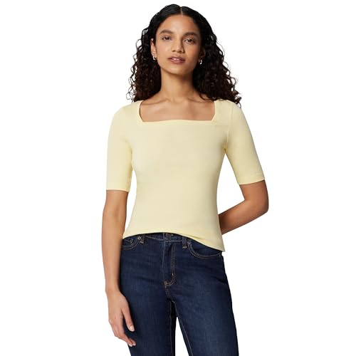 Amazon Essentials Damen Halbarm-T-Shirt mit eckigem Ausschnitt in schmaler Passform Pastellgelb X-Small