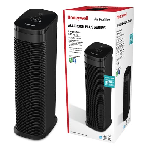 Honeywell HEPA Air Purifier for Home, 990Ft² Rooms in 1 hour, Reduces Allergens Dust, Pollen, Pet Dander, Odors, All Smoke Types, Tower, Black, HPA175