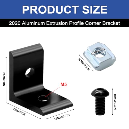Image of 24 Pack 2020 Corner Bracket Connector 20 Series Aluminum Extrusion Profile Accessories Hardware, 90 Degree Angle Bracket for 20x20 Extruded Aluminum Black