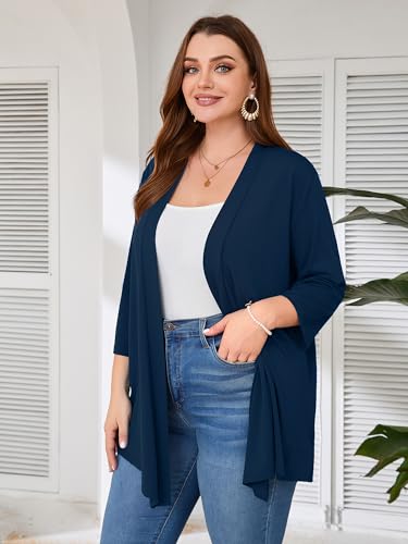 Image of AusLook Women's Plus Size Lightweight Open Front Cardigan 3 /4 Sleeve Cover Ups Shrugs Shawls and Wraps Kimono Jacket Coat