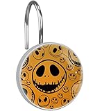 C.IOPMNU 12pcs Halloween Skulls Shower Curtain Hooks, Yellow Shower Curtain Rings Roller, Stainless...