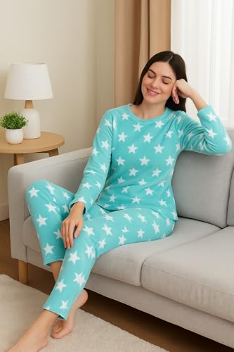 Image of CAMEY Womens Winter Full Sleeve Top and Pajama Pants Regular Fit Night Suit Round Neck Top and Pyjama Set Ladies Night Dress