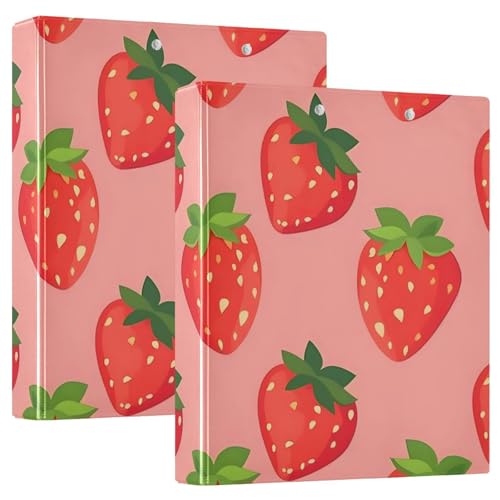 Image of 3 Ring Binder Strawberry Berry Red Fruit 1.5 inch Binders Three Ring Binders with Clipboard Fit 8.5'' x 11'' Paper 3 Interior PVC Clear Pockets for Office Supplies
