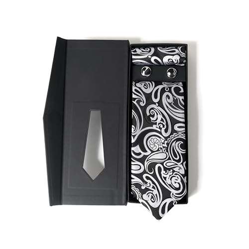 Image of Men's Tie Set with Pocket Square and Cufflinks | 100% microfiber; tie 59 x 3.15 in; square 10 x 10 in; gift box included