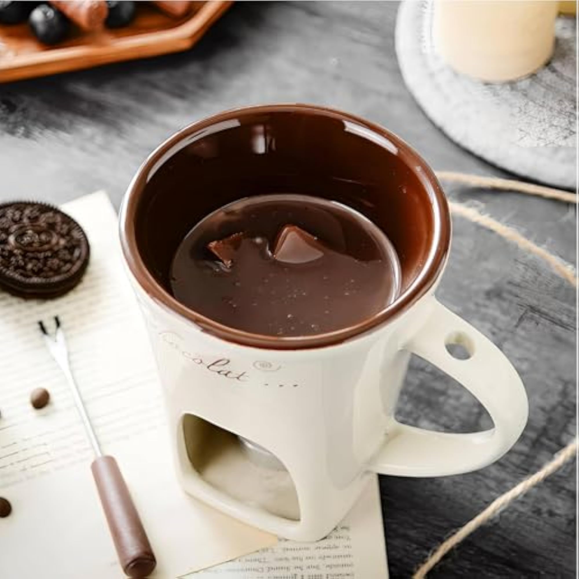 Ceramic Heart Pattern Fondue Set for Couples, Gift