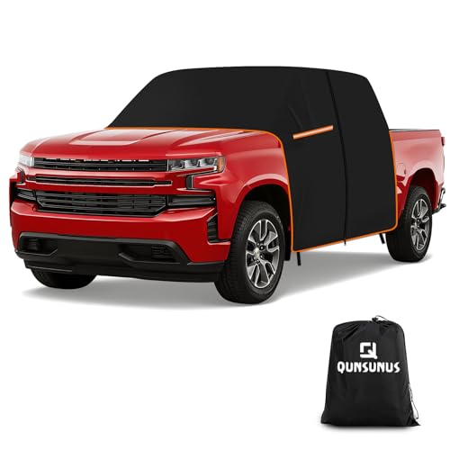 Image of QUNSUNUS Silverado 1500 Cab Cover Regular /Extended /Crew Cab All Years Compatible with Sierra 1500,Waterproof Silverado Truck Cover with Cotton Liner, Half Car Cover with Adjustable Straps and Zipper