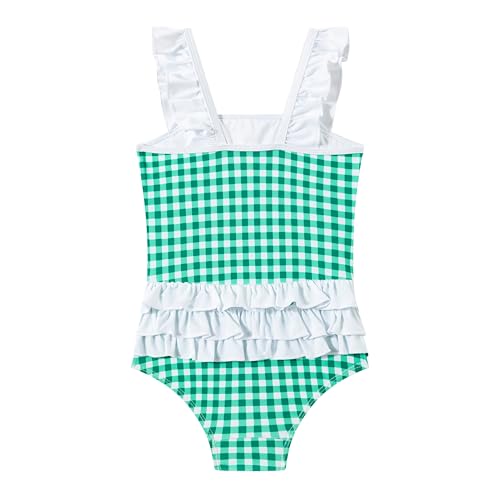 Image of LIZENS Girls One Piece Swimwear Checker Print Ruffles Bathing Suit for Kids Size 2-12