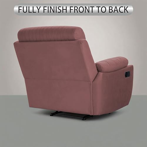 Image of Adorn India Premium Majestic 1 Seater Recliner Manual Sofa Chair | Pink Suede Velvet Fabric | Soft Padded Back Rest & Handrest | Living Room Recliner Chair | 3 Years Warranty