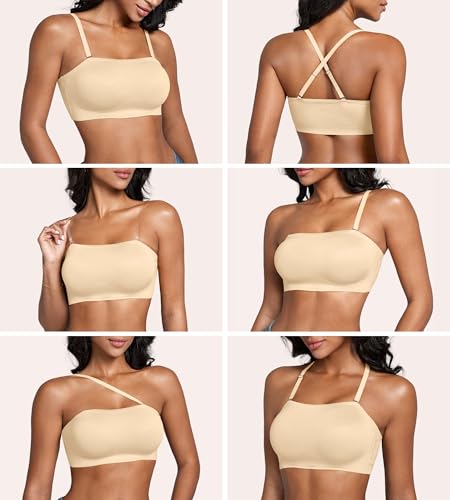 Image of DEANGELMON Strapless Bras for Women Non-Slip Silicone Bandeau Seamless Tube Top Bralette Comfy Non Padded Stretchy Stylish
