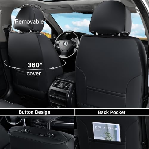 Image of Coverado Car Seat Covers Front Seats, 2 Piece Car Seat Protector with Lumbar Support & Removable Headrest, Breathable Leather Seat Cushion Universal Fit for Truck Automotive Vehicles Black