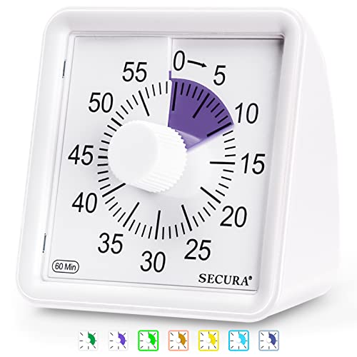 Secura 60-Minute Visual Timer, Classroom Timer, Countdown Timer for Kids and Adults, Time Management Tool for Teaching (Purple & White)
