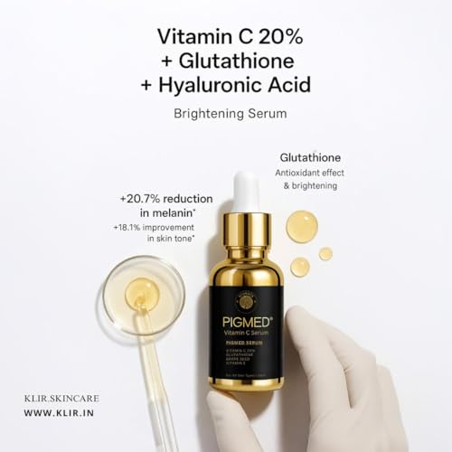 Image of Pigmed 20% Vitamin C Serum with Glutathione, Hyaluronic Acid - 25ml | Skin Brightening, Anti-Aging, Pigmentation Removal | For Men & Women