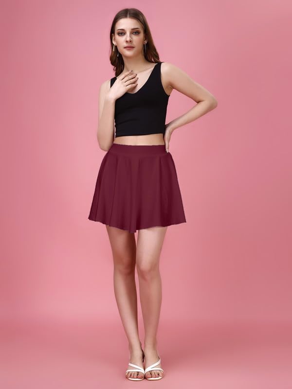Image of TRENDMALLS Girl's /Women's Classic Stretchy All Time Trendy Mini Skater Knee Length Solid Skirt Women Girls