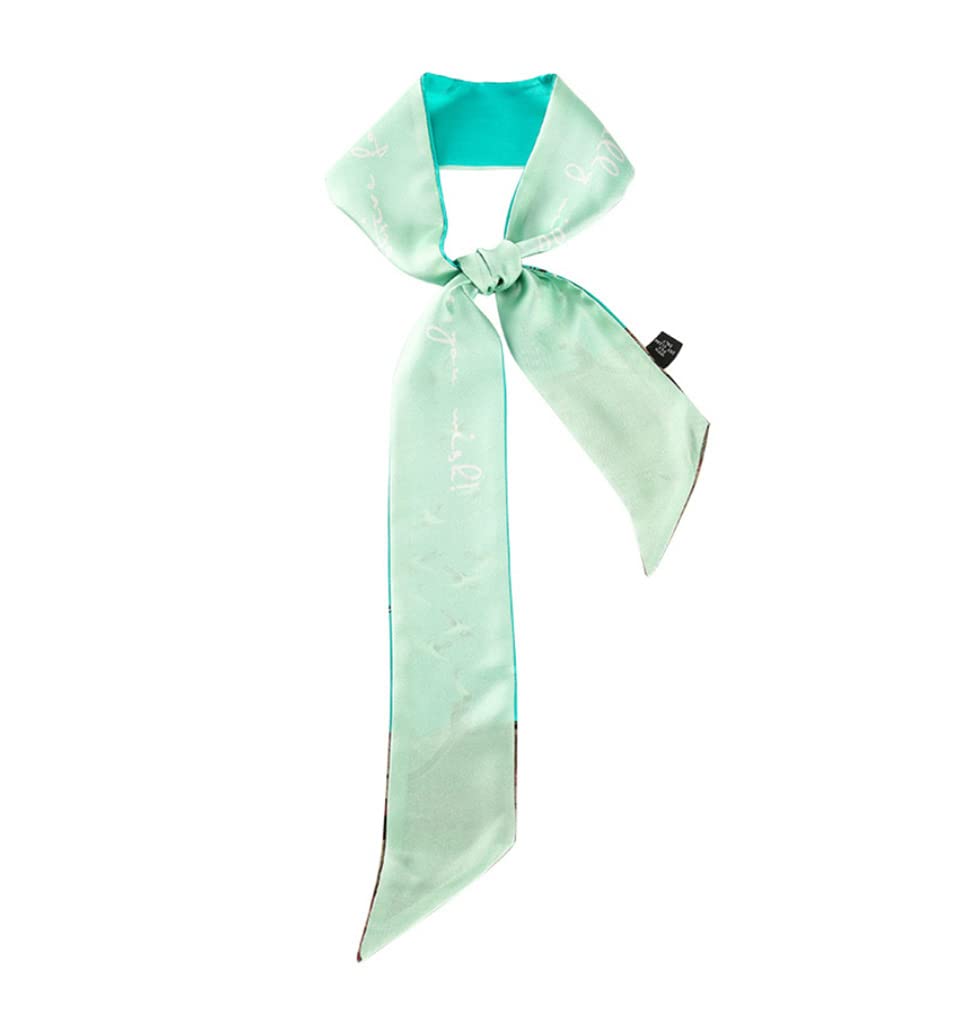 JERLA 100% Mulberry silk Scarf Head Hair Ribbon Handbag Handle wrap Tie Bundle Scarf Neckerchief Scarf for women, Blue Crane