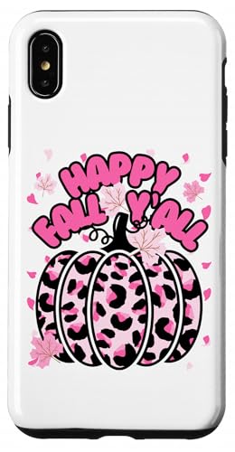 ガールズ キュート Happy Fall Y'all ピンク チーター ハロウィン パンプキン スマホケース iPhone XS Max 用