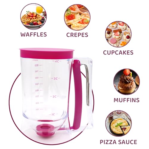LAUGOKOBE Pancake Batter Dispenser, Batter Separator Bakeware Pancake Maker with Measuring Label, Kitchen Baking Tool for Perfect Pancakes, Cupcake, Cream, Waffle, Muffin Mix, Cake & Crepe