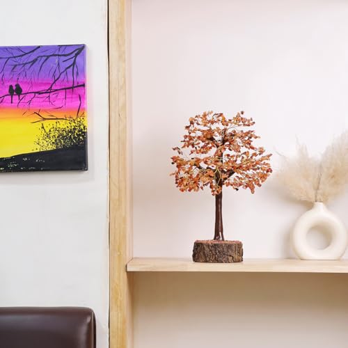 Image of Red Carnelian Stone Tree for Office Decor 1000 Beads | Antique Gemstone Bonsai Money Tree for Healing Vastu | Festival Gifts & Showcases