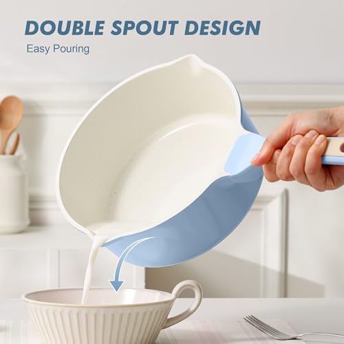 Image of SENSARTE Ceramic Nonstick Saucepan with Double Pouring Spout 3.0 Quarts, Cooking Pot with Stay Cool Handle, Induction Compatible, Ceramic Coating, Free of Intentionally Added PFOA /PFAS, Blue
