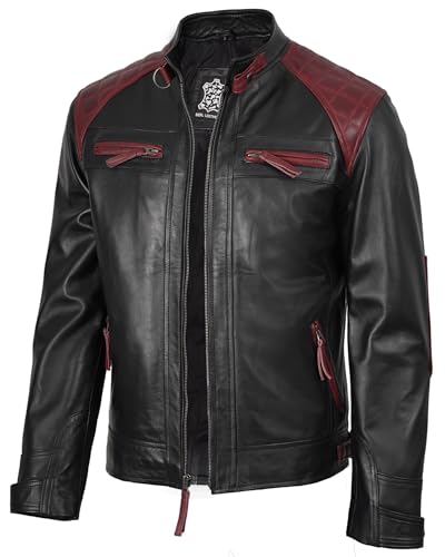 Image of Blingsoul Men's Leather Motorcycle Style Jacket - Quilted Cafe Racer Biker Style Jacket for Men