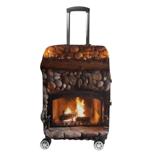 Rock Stone Fireplace Luggage Cover, Washable Elastic Suitcase Cover Protector Fit 18-32 Inch Luggage