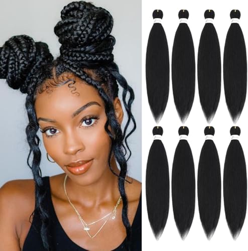 Pre Stretched Braiding Hair 16 Inch Black Braiding Hair Extensions 8 Packs Braids Hair Synthetic Crochet Braids Hair For Women Girls