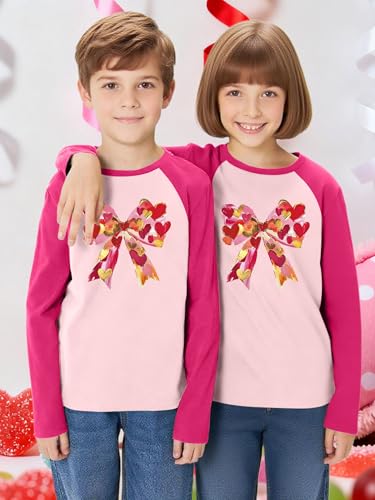 Image of Girls Valentine Shirts for Kids Valentines Heart Graphic Tshirts Casual Long Sleeve Shirts Love Heart Tee
