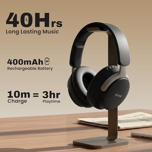 Image of EVM EnSonic Over Ear Wireless Headphones | Bluetooth 5.3+EDR | 40mm Drivers | Deep Bass Sound | 40H Playtime | HD Mic | Foldable Design | AUX Support, Lightweight | 1-Year Warranty (EVM-WHF-01-Black)