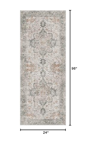 GENIMO Runner Rug 2x8 Non Slip Vintage Hallway Runner Rug, Low Pile Lightweight Rugs for Entryway, Hallway, Kitchen and Corridor, Light Taupe Brown