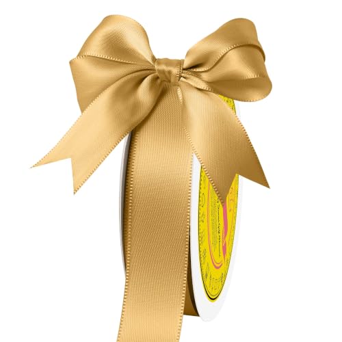 Image of Double Face Old Gold Satin Ribbon 7 /8 inch X 25 Yards Polyester Old Gold Ribbon for Gift Wrapping Very Suitable for Weddings Party Hair Bow Invitation Decorations and More