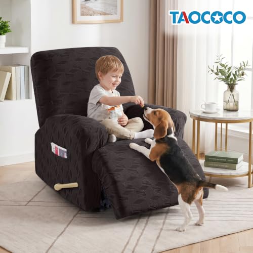 TAOCOCO Recliner Cover 3 Pieces Recliner Chair Covers, Stretch Jacquard Reclining Chair Cover, Furniture Protector Sofa Slipcovers Couch Covers with Elastic Bottom for Kids, Pets (Chocolate) - image 8