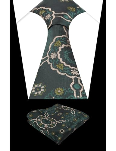 Image of Alizeal Mens Vintage Solid Plaid Tie with Pocket Square 3.15inches Necktie Set