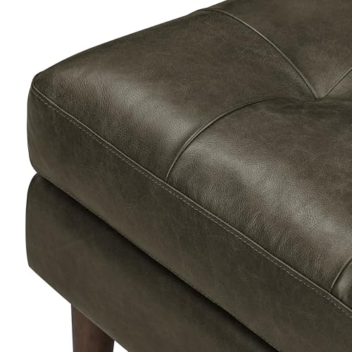 Image of Poly & BARK Napa Ottoman - Full-Grain Leather Upholstered Ottoman with Feather-Down Topper - Couch for Living Room - Vintage Italian Leather in Olivine Green