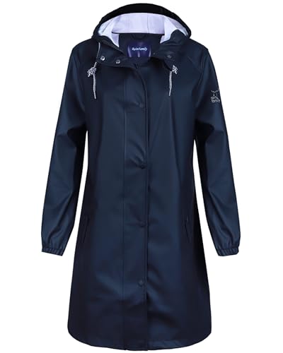 Peter Patter Damen Regenjacke Regenmantel Softshelljacke Friesennerz Parka PU Windbreaker mit Kapuze,schwarz, L