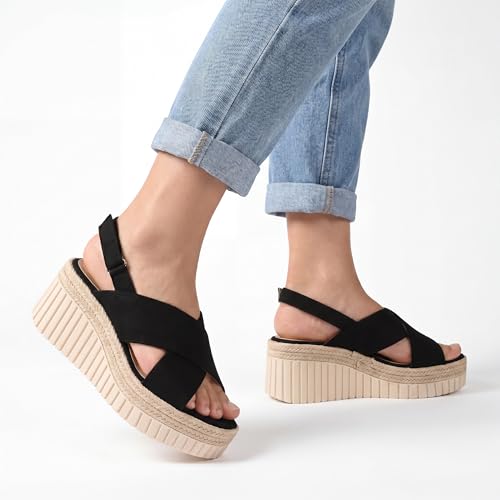 Image of VICKI.VICKI Women's Raffia Platform Sandals, Open Toe Wedge Slides