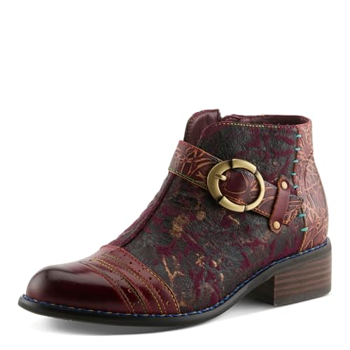 L'Artiste Women's Georgiana Chelsea Boot – Hand-Painted Leather with Metallic Microsuede, Decorative Buckle, and Rainbow Stitching Purple Multi EU 40/9