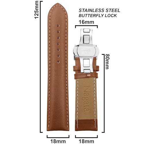 Image of DBLACK ''NAGATA3'' Leather Watch Strap with Butterfly Lock, Minimalist Design Watch Belt / / For 18mm, 20mm, 22mm, or 24mm Watch Band (Choose Your Size & Color)
