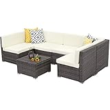 Wisteria Lane Patio Furniture Sofa Set, 7 PCS Outdoor Sectional Sofa Seating with Ottoman and Table, All Weather Grey Wicker