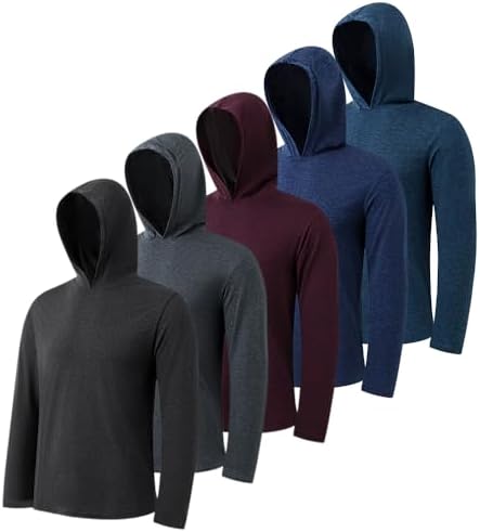 OAKVON 5 Pack Men's Lightweight Pullover Hooded Tees – Long Sleeve Sweatshirts for Gym, Running, Fishing