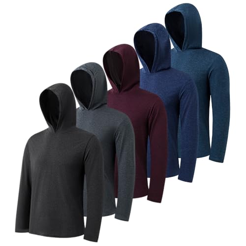 OAKVON 5 Pack Men's Lightweight Pullover Hooded Tees – Long Sleeve Sweatshirts for Gym, Running,...