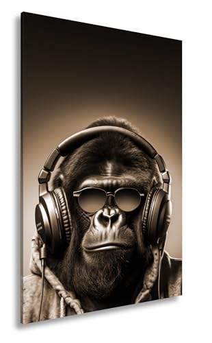 deyoli Lienzo decorativo con diseño de gorila, gafas de sol, latidos y attitud. Formato: 70 x 50 cm, efecto: sepia XXL, impresión artística sobre bastidor/mural/decoración de salón