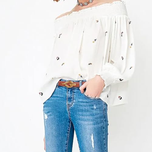 Image of Women's Fashion Classic Metal Buckle Leather Belt with Jeans Dress