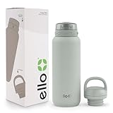 Ello Cooper - Botella de agua de acero inoxidable de 950 ml con 2 tapas Chug y pajita - Antifugas - Doble pared y aislamiento al vacío - Hebilla de transporte integrada - Apto para lavavajillas -