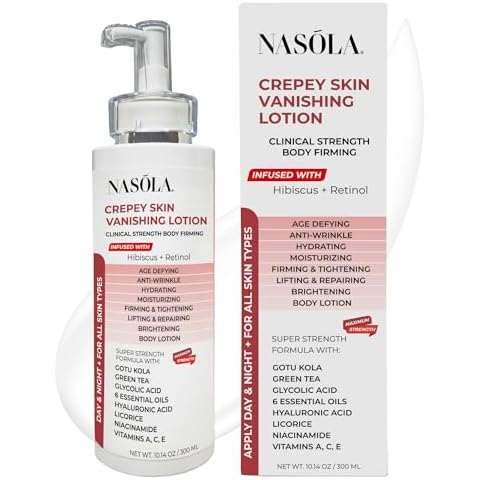 Nasola Crepe Erase Advanced Body Repair Treatment Lotion with Retinol and Hibiscus, Skin Tightening and Lifting Cream Moisturizer for Dry Aging Skin includes Vitamin A, E, C, and Green Tea, 10.14 Oz Cover